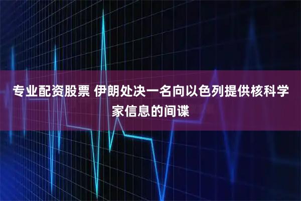 专业配资股票 伊朗处决一名向以色列提供核科学家信息的间谍